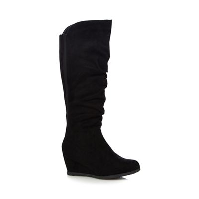 Good for the Sole Black 'Giselle' knee high wide fit wedge boots